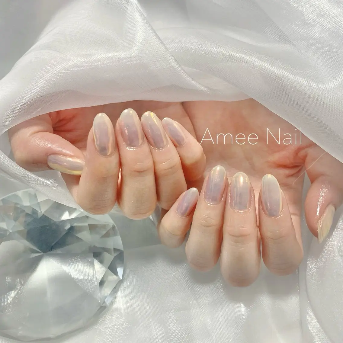 ネイル 成人式 ロングネイル マグネットネイル 大理石ネイル(マーブル) リボン ハンドネイル Amee Nail Salonのネイルデザイン