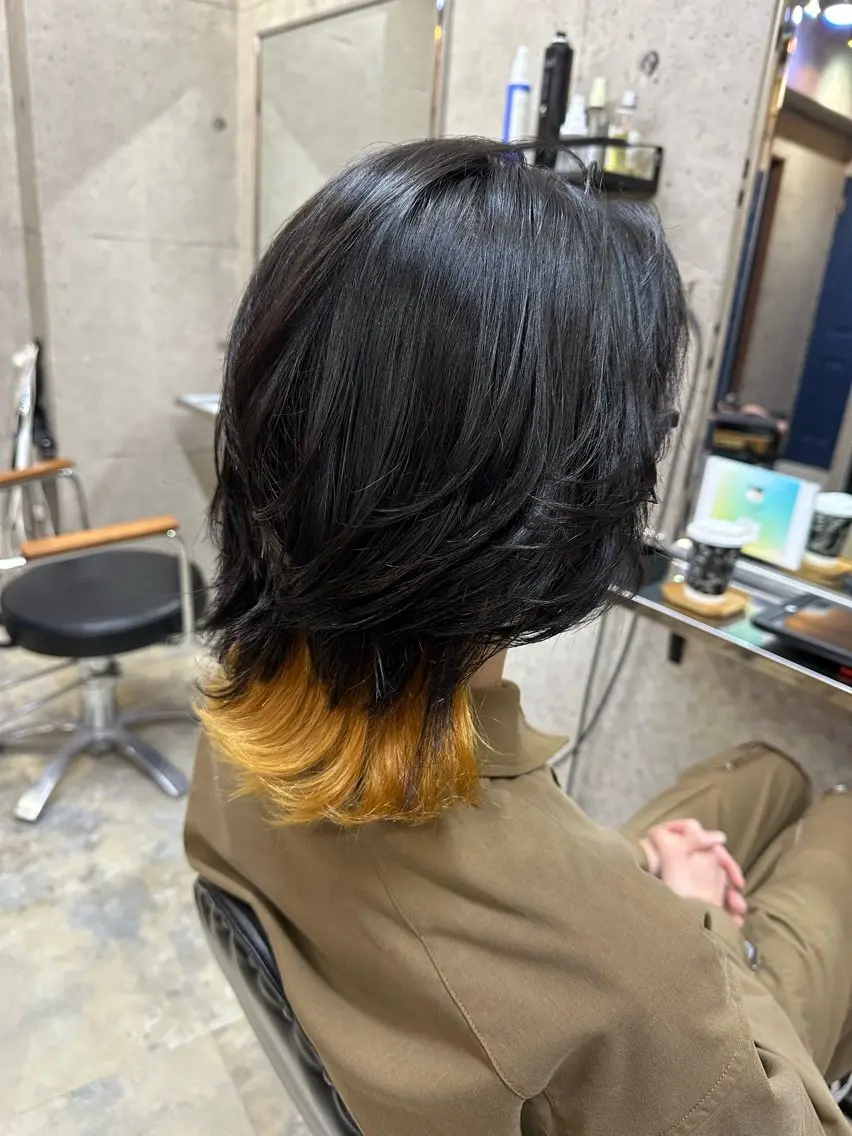ミディアム カラー メンズ メンズインナーカラー メンズウルフカット インナーカラー ウルフカット カット ヘアカラー トリートメント 💎メンズパーマ特化 🥇メンズのプロのヘアスタイル