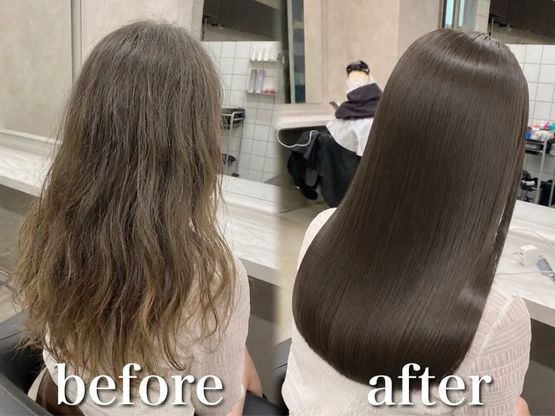 ロング カット 縮毛矯正 トリートメント ブリーチ縮毛矯正/ 透明感カラー/飛我のヘアスタイル