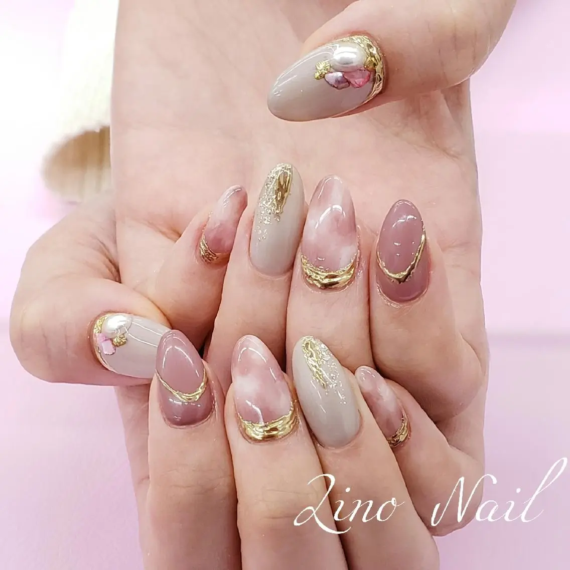 ネイル カジュアル ジェルネイル キラキラネイル ラメ(グリッター) 大理石ネイル(マーブル) Lino Nailのネイルデザイン