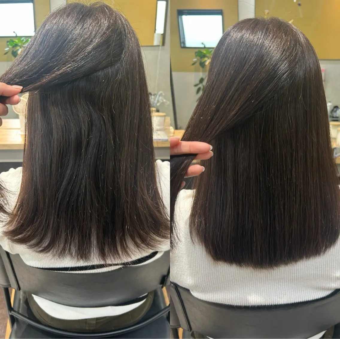 セミロング パーマ 髪質改善 ストレートパーマ カット 縮毛矯正 トリートメント hubhair レイヤー/透明感のヘアスタイル