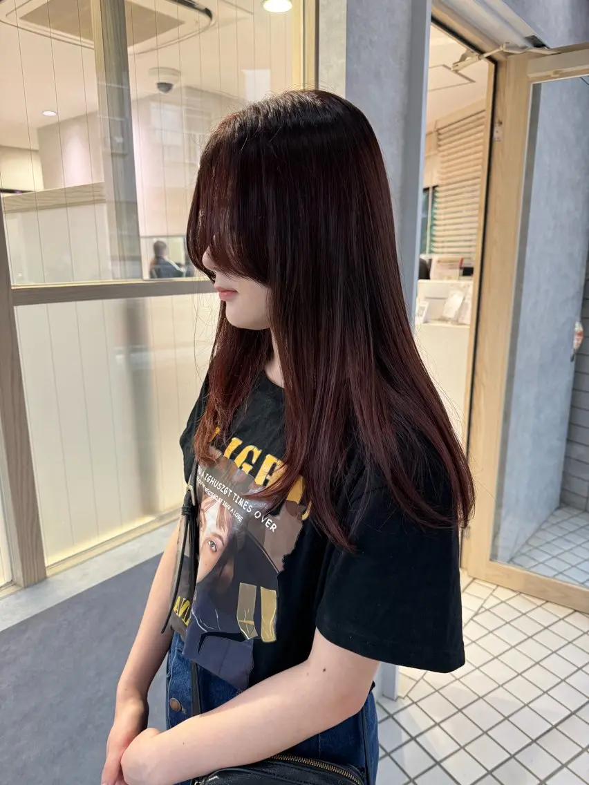 セミロング レッドブラウン hamashima mireiのヘアスタイル