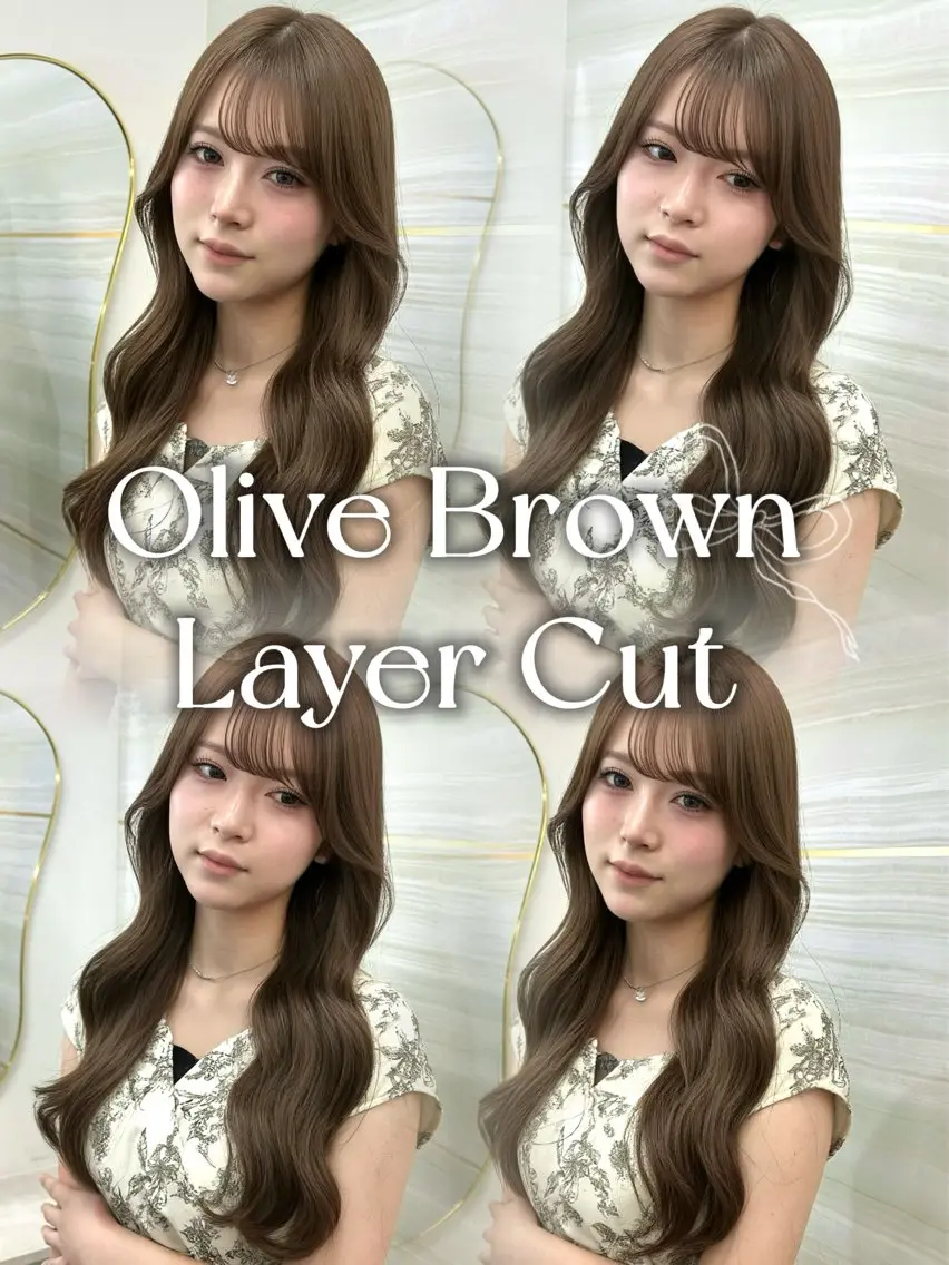 ロング カラー ブリーチ ブラウンカラー ダブルカラー ブリーチなしカラー オリーブブラウン カット ヘアカラー トリートメント 🦋高瀬寛菜🦋 韓国レイヤーのヘアスタイル