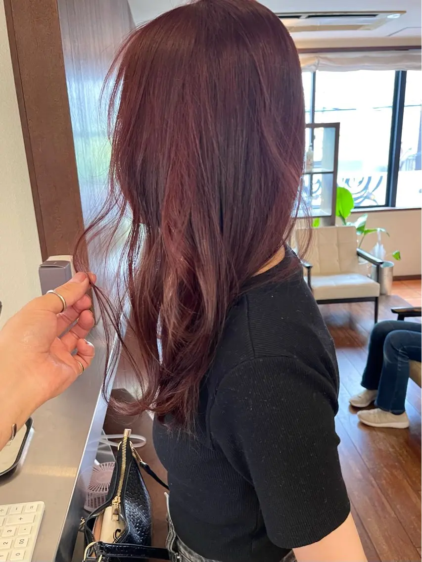 ロング カラー ブリーチ ダブルカラー ブリーチなしカラー レッドカラー ヘアカラー トリートメント 田室 和幸のヘアスタイル