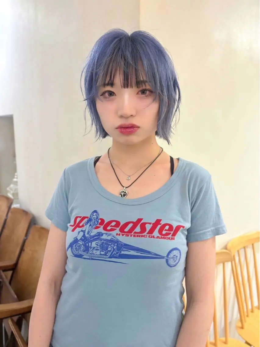 カラー 黒髪 ブリーチ ブルーカラー デザインカラー ボブ ﾘｭｳﾄ/ レイヤーカットのヘアスタイル