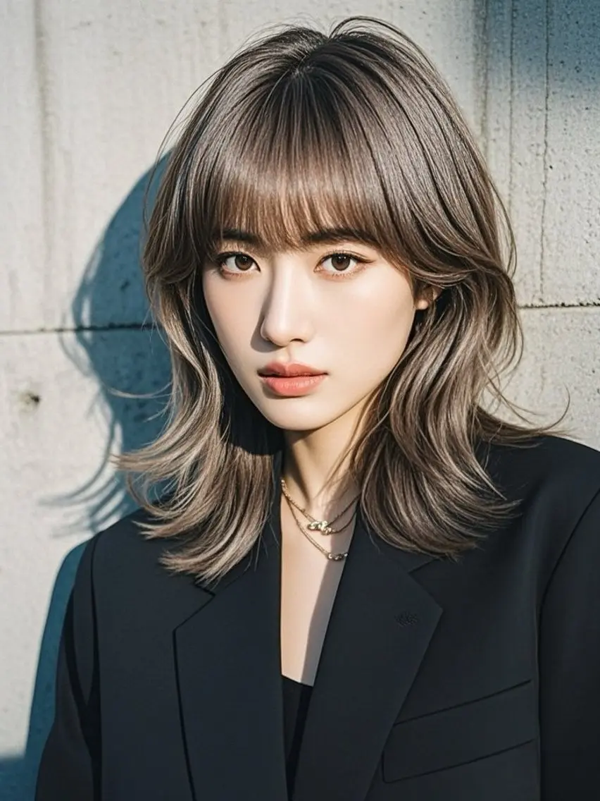 ミディアム ショートボブ ミディアムレイヤー ミディアムパーマ アッシュ ボブ カット ヘアカラー トリートメント ウルフカット 811 大阪梅田 ウルフのヘアスタイル