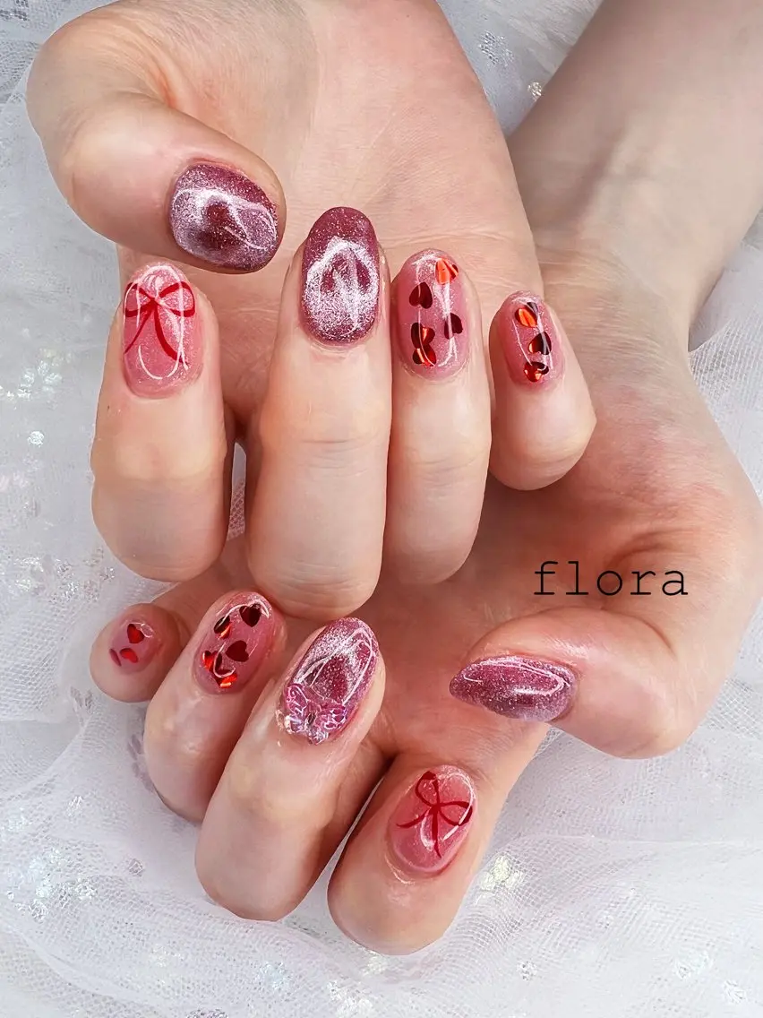 ネイル ハート マグネットネイル ハンドネイル flora nailのネイルデザイン