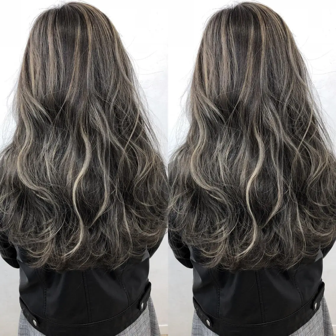 ロング カラー グレージュ ハイライトカラー ハイライト ヘアカラー トリートメント ブリーチカラーレイヤ ーカット🦋annaのヘアスタイル