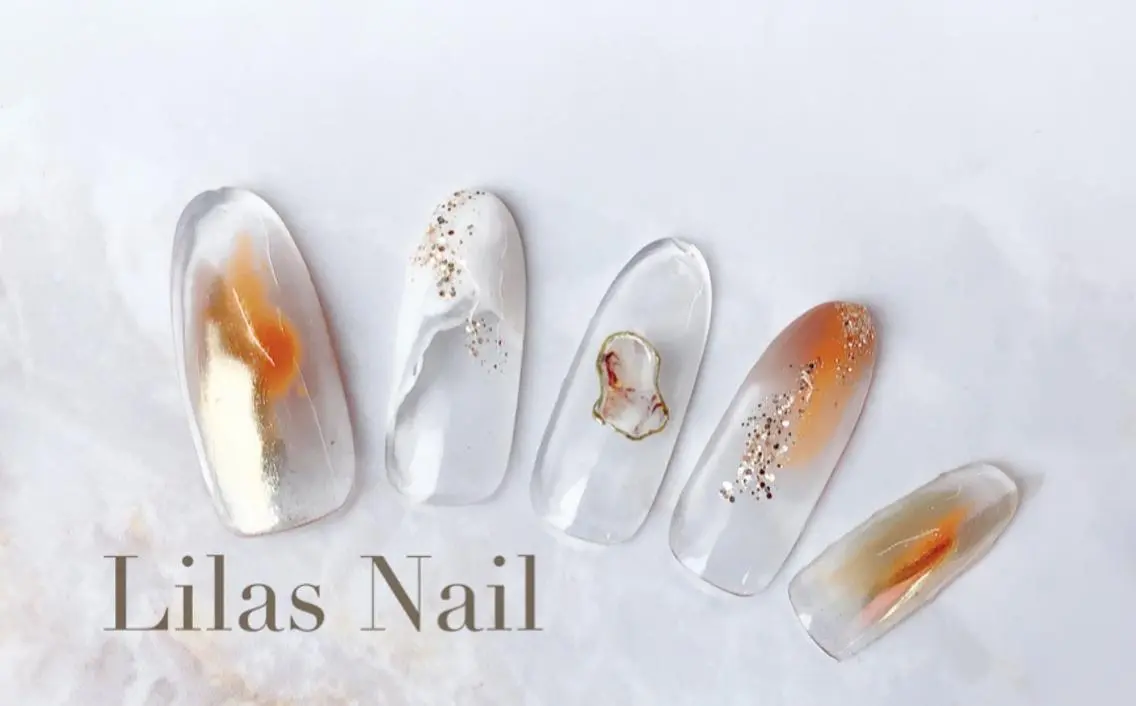 ネイル ハート 大理石ネイル(マーブル) ミラーネイル ニュアンスネイル 夏ネイル Lilas Nailのネイルデザイン