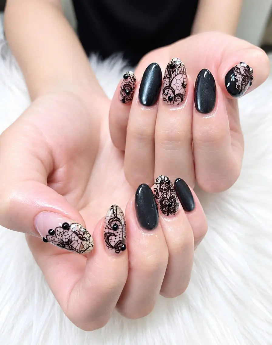 ネイル アートネイル ゴージャス レース ロングネイル 持ち込み ハンドネイル ハンドケア Beaubie nailサロンのネイルデザイン
