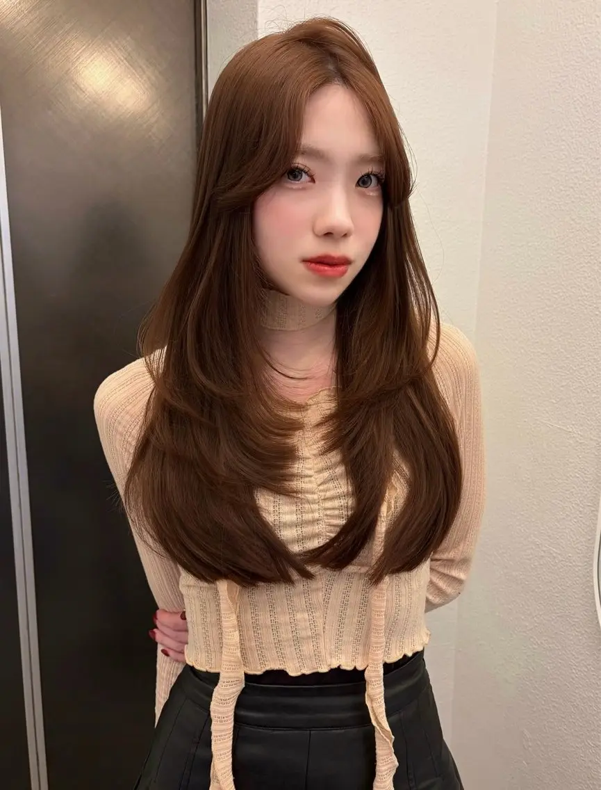 ロング くびれヘア 顔周りカット 天使の羽バング・フェザーバング ハッシュカット 韓国風ヘア 💛レイヤー/ベージ ュ/kokoro💛のヘアスタイル