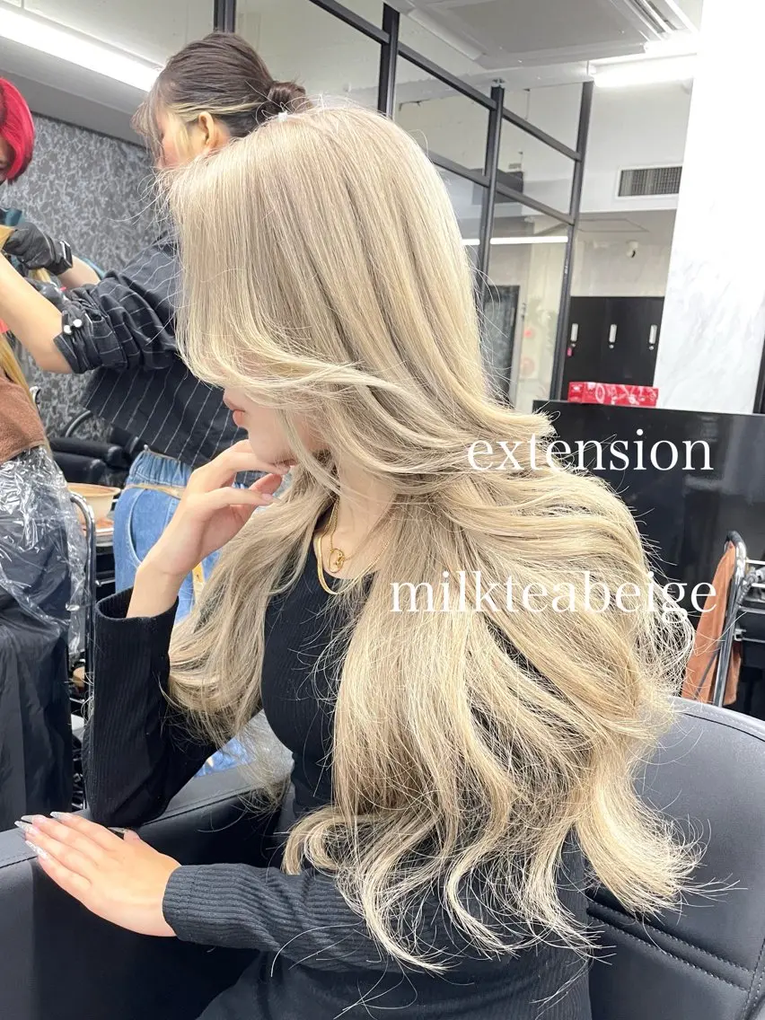 ロング カラー ブリーチ ケアブリーチ ヘアカラー エクステ エクステ🩵ブリーチ 韓国ヘア🩵KAEのヘアスタイル