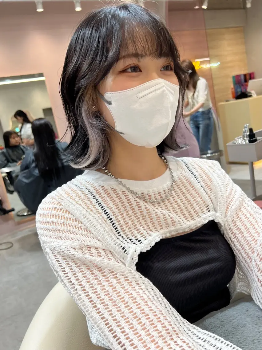 ショート カラー ヘアアレンジ 黒髪 ブルーカラー ブルーブラック ボブ くびれヘア 🔶似合わせセンター パート/ヤス🔶のヘアスタイル