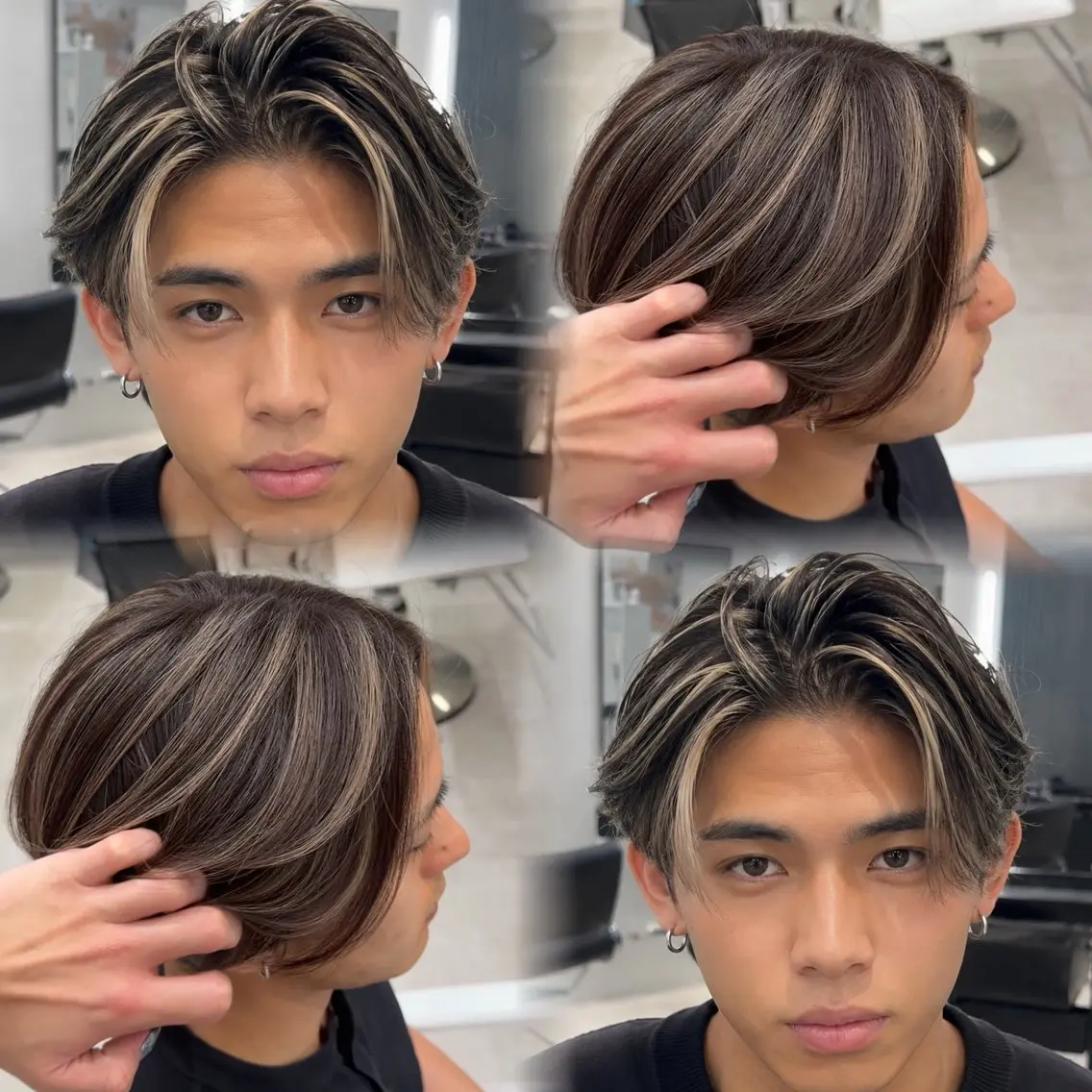 カラー メンズ メンズハイライト ベージュカラー ブラウンカラー ハイライトカラー ヘアカラー 原宿/ハイライト バレイヤージュ/大智のヘアスタイル