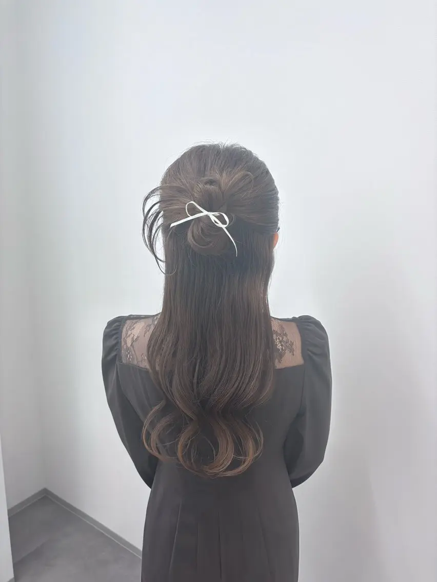 ロング ヘアアレンジ ハーフアップ 鍋嶋 涼香のヘアスタイル