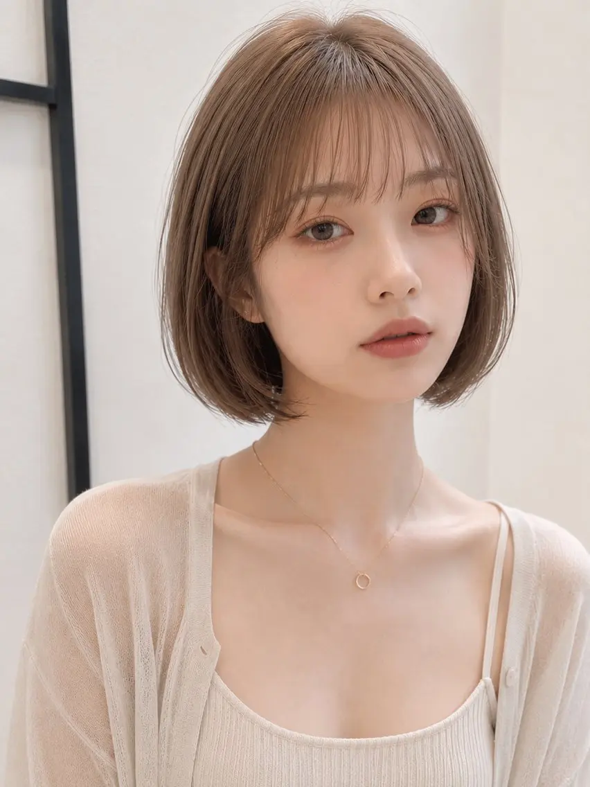ミディアム ボブ 髪質改善 韓国風ヘア レイヤーカット 縮毛矯正 カット ヘアカラー 髪質改善/レイヤー/ 佐藤　舞🌷🫧のヘアスタイル