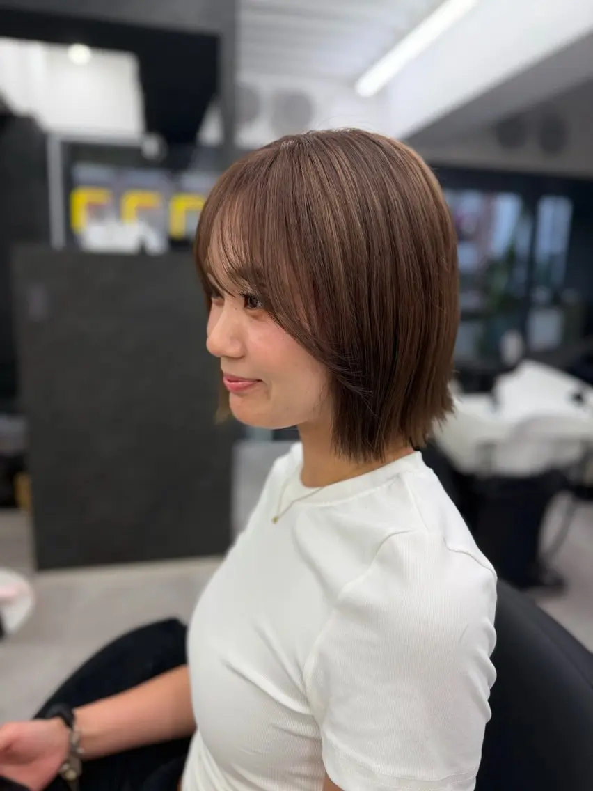 ミディアム ヘアカラー トリートメント 縮毛矯正/艶カラー /髪質改善/なんばのヘアスタイル