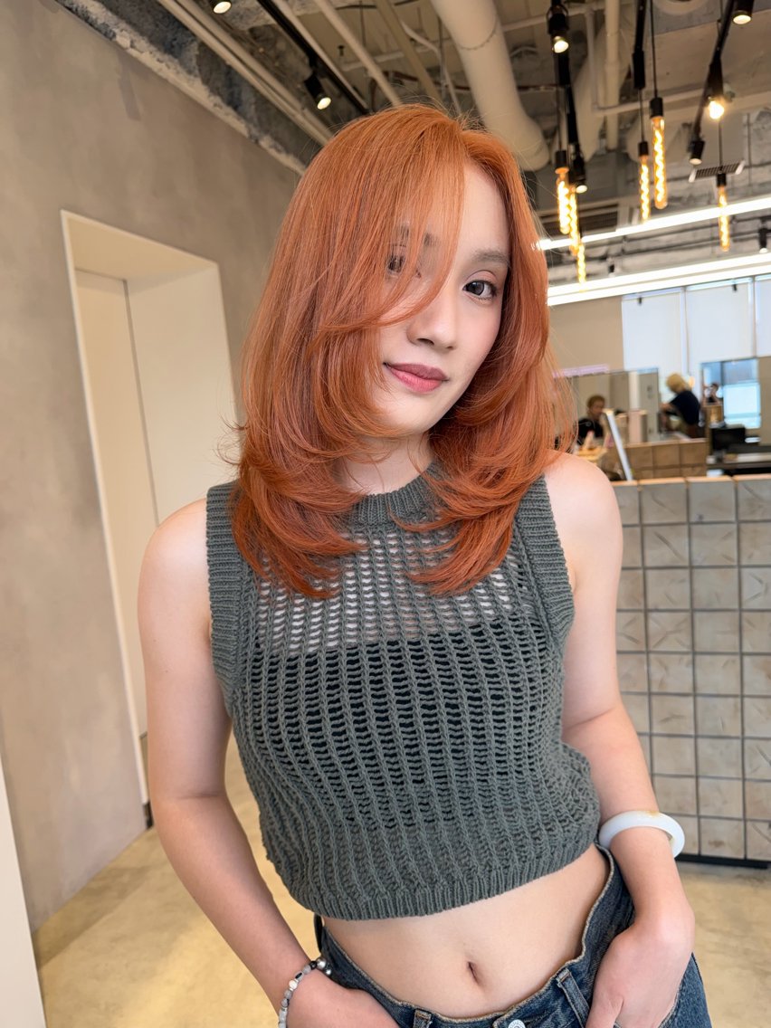 ミディアム カラー ベージュカラー オレンジ オレンジベージュ 韓国風ヘア レイヤーカット カット ヘアカラー トリートメント ブリーチ/ベージュ/ ショート/あかね🌼のヘアスタイル