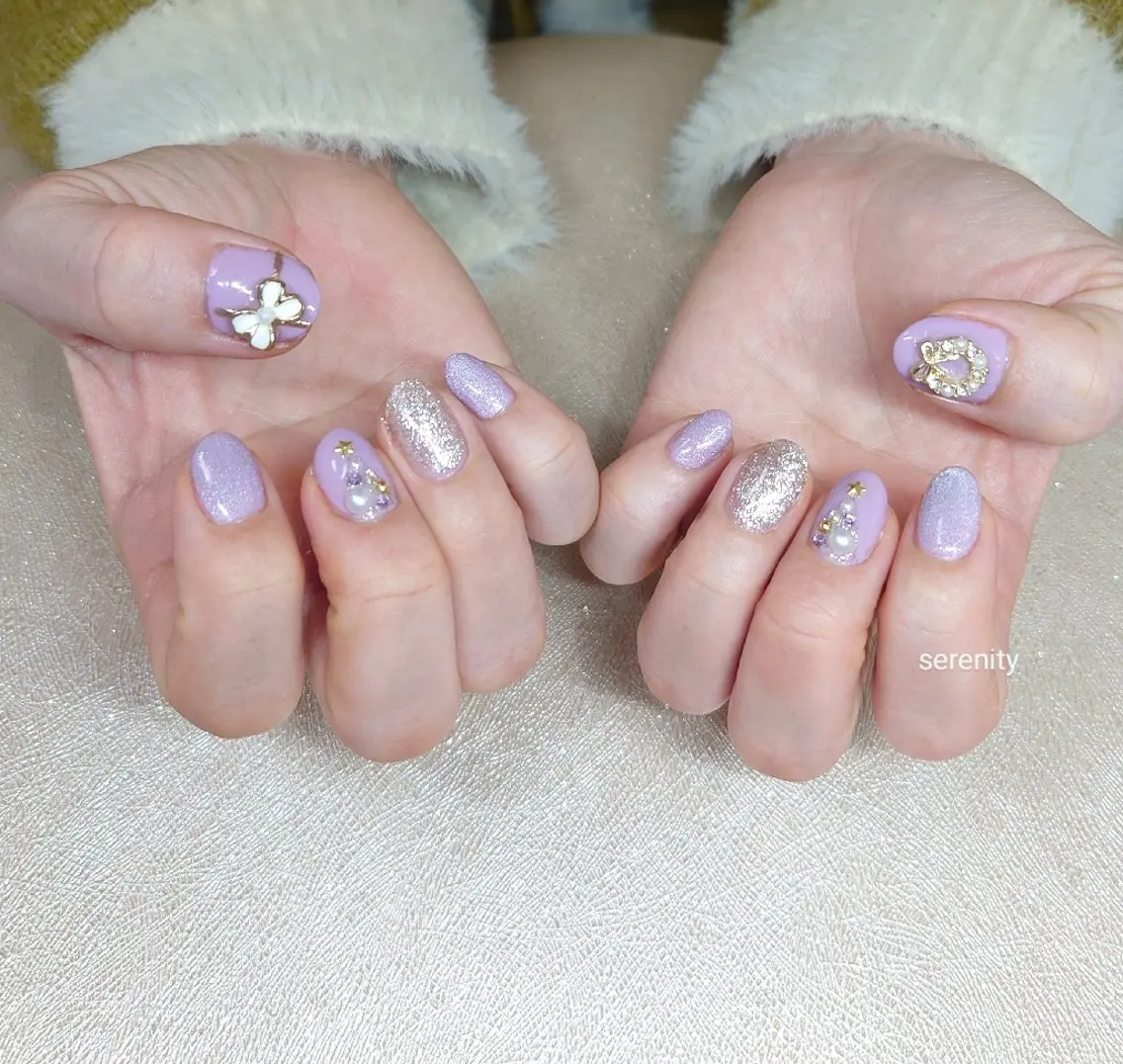 ネイル フラッシュネイル フラッシュマグ キラキラネイル マグネットネイル リボン nail  serenityのネイルデザイン