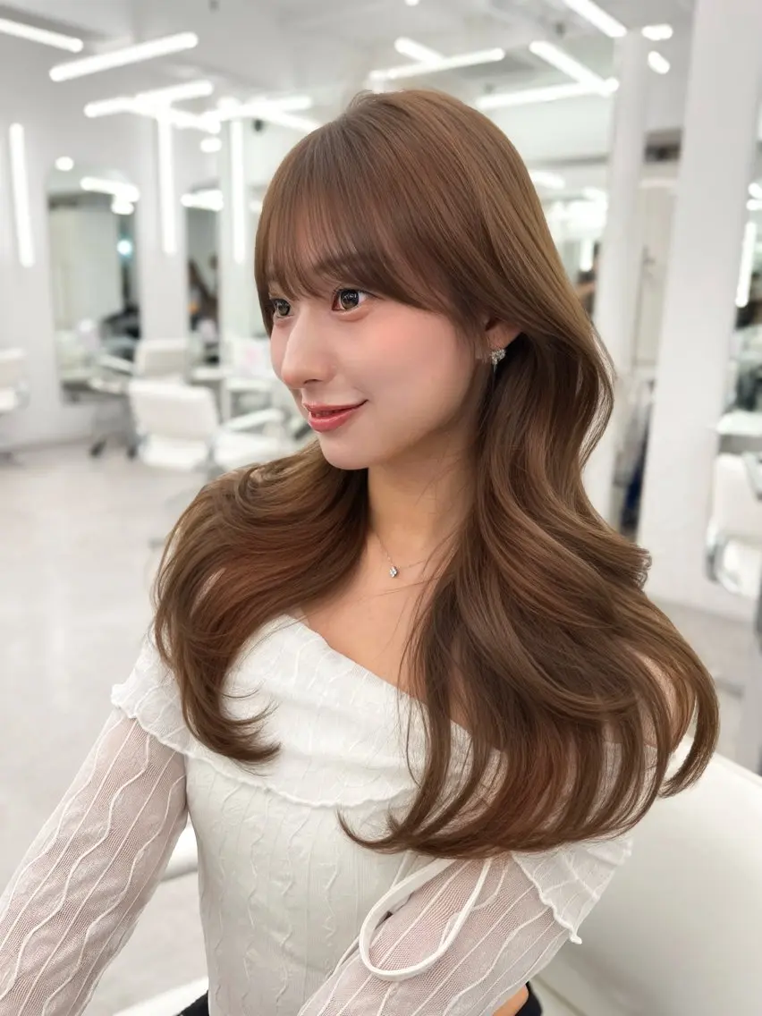 ロング カラー ベージュカラー 透明感カラー グレージュ オリーブグレージュ オリーブグレー ヘアカラー トリートメント 透明感カラー✨🩵 韓国ヘアkanatoのヘアスタイル