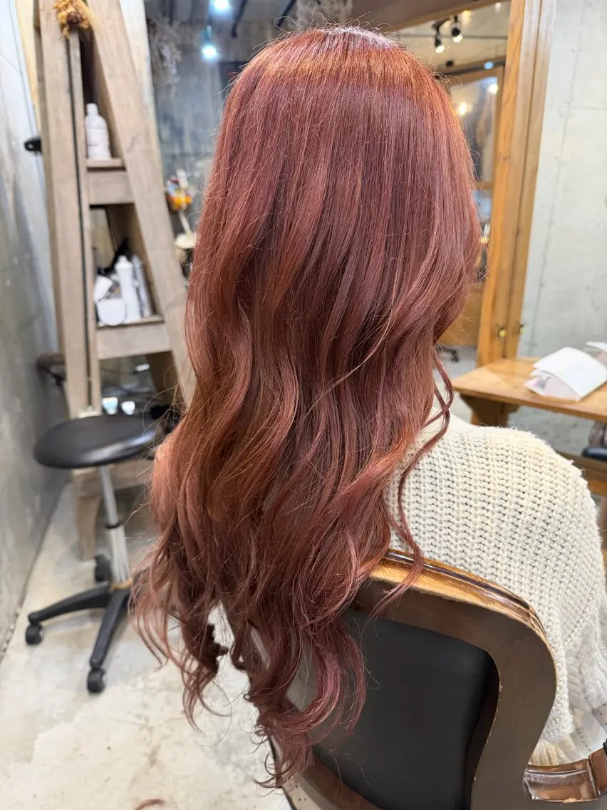ロング カラー ヘアアレンジ ロングレイヤー 透明感カラー オレンジ ピンクカラー 韓国風ヘア カット ヘアカラー トリートメント 🍀Ryosuke 🍀のヘアスタイル