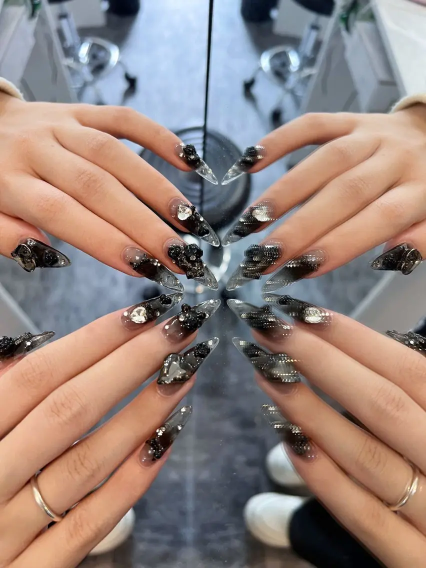 ネイル ガーリー ハート 韓国ネイル ニュアンスネイル リボン Sora nail 長さ出し専門店のネイルデザイン