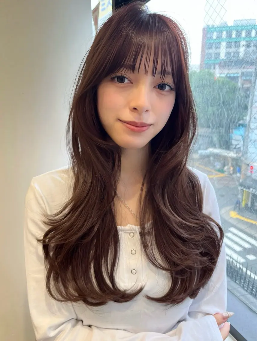 ロング レイヤーカット ロング カット ヘアカラー トリートメント ヘッドスパ 梅田♡顔周りレイヤー /透明感カラー/未来のヘアスタイル