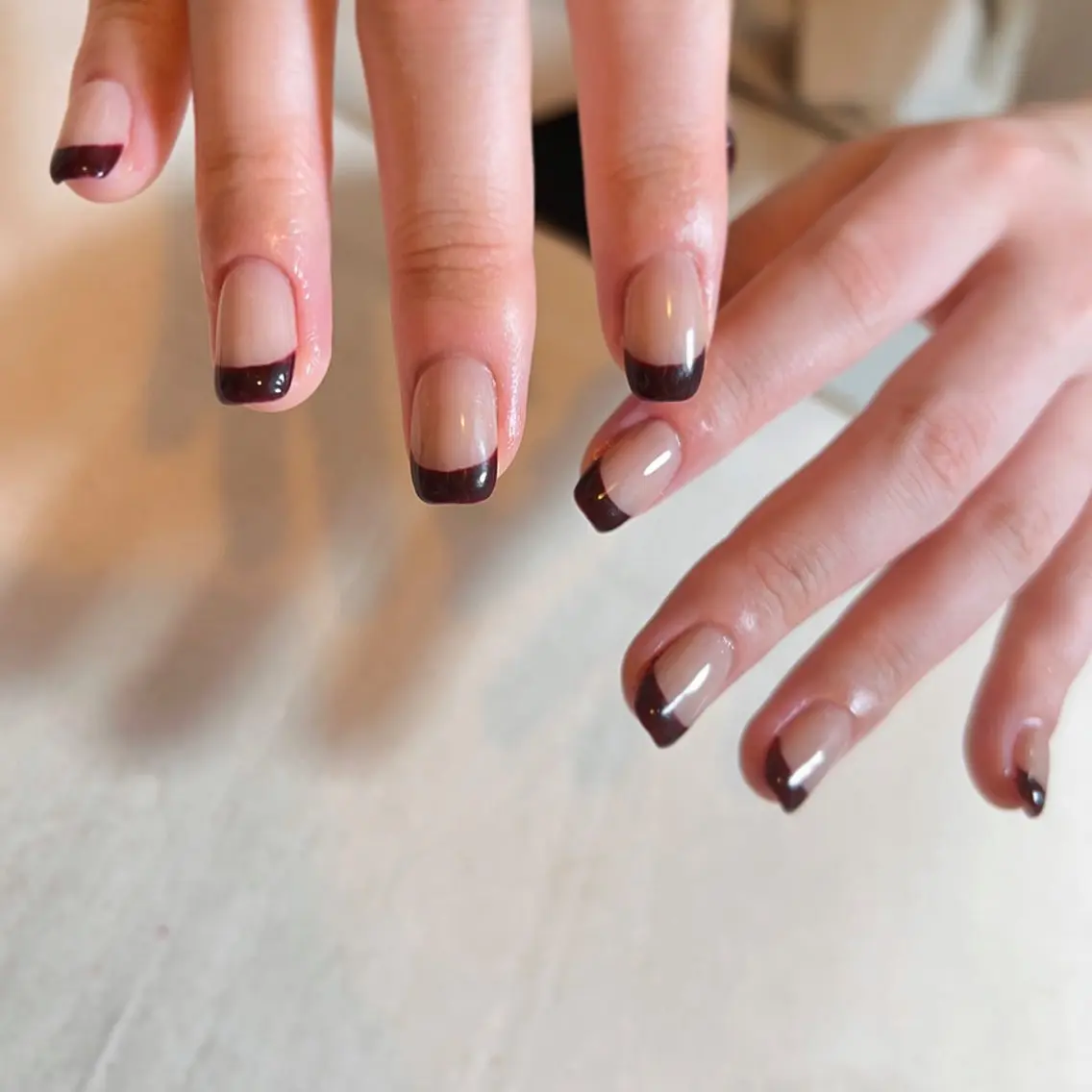 ネイル ボルドー ブラウン フレンチネイル pointillé .ayaのネイルデザイン