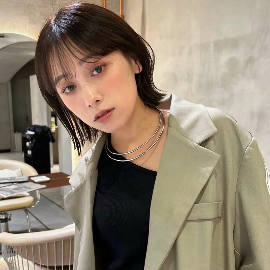 ミディアム カット ヘアカラー トリートメント 艶カラー/ボブ /似合わせ/田口愛那のヘアスタイル