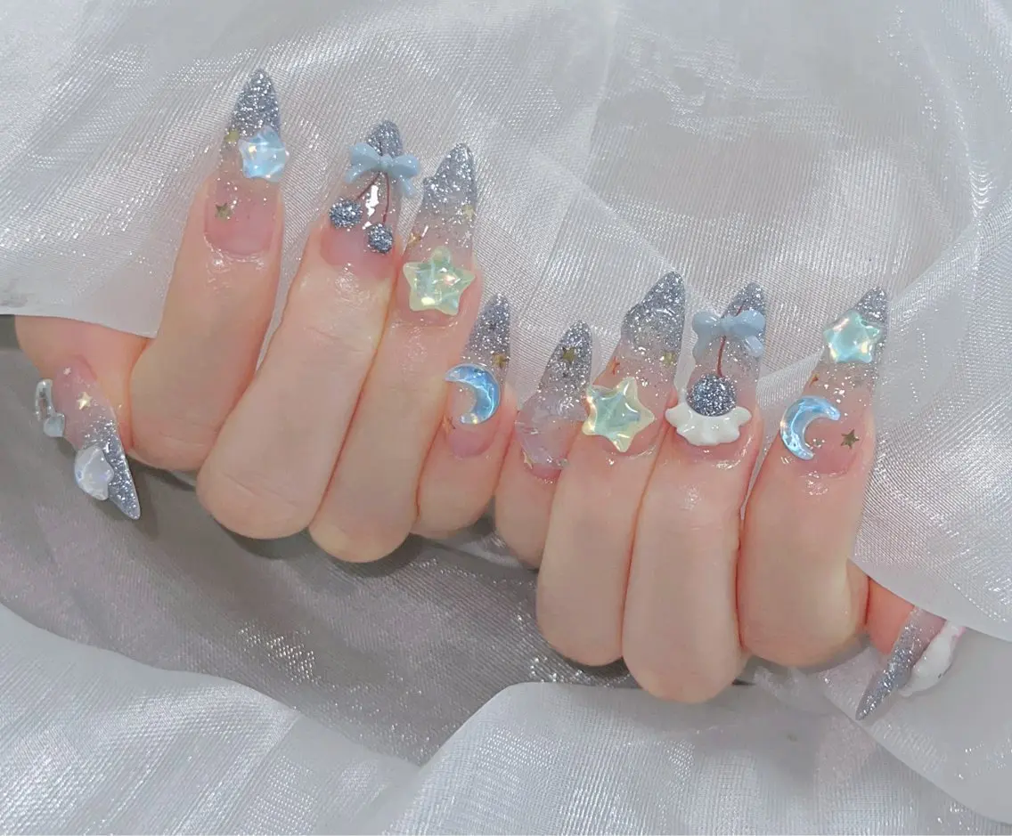 ネイル 成人式 ロングネイル マグネットネイル 大理石ネイル(マーブル) リボン ハンドネイル ZUZU AMEE NAILのネイルデザイン