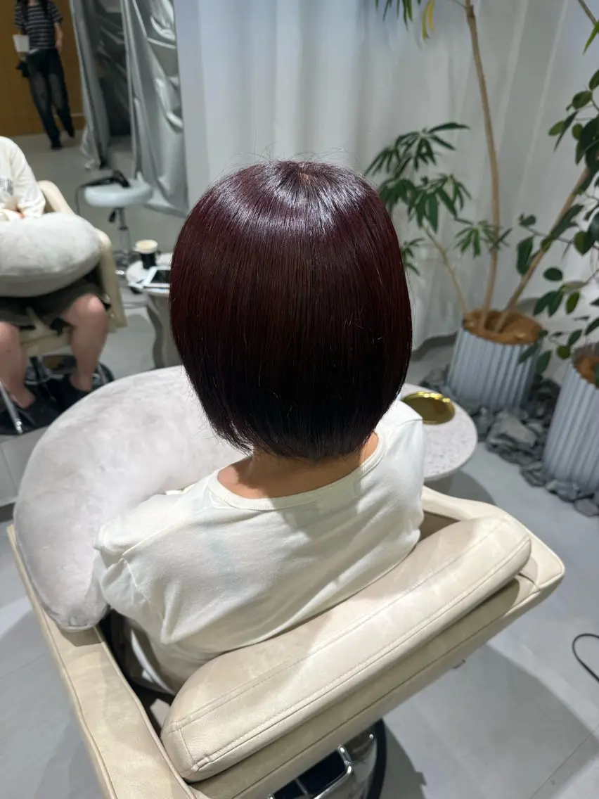 カラー オレンジ レッドカラー 細木 百々のヘアスタイル