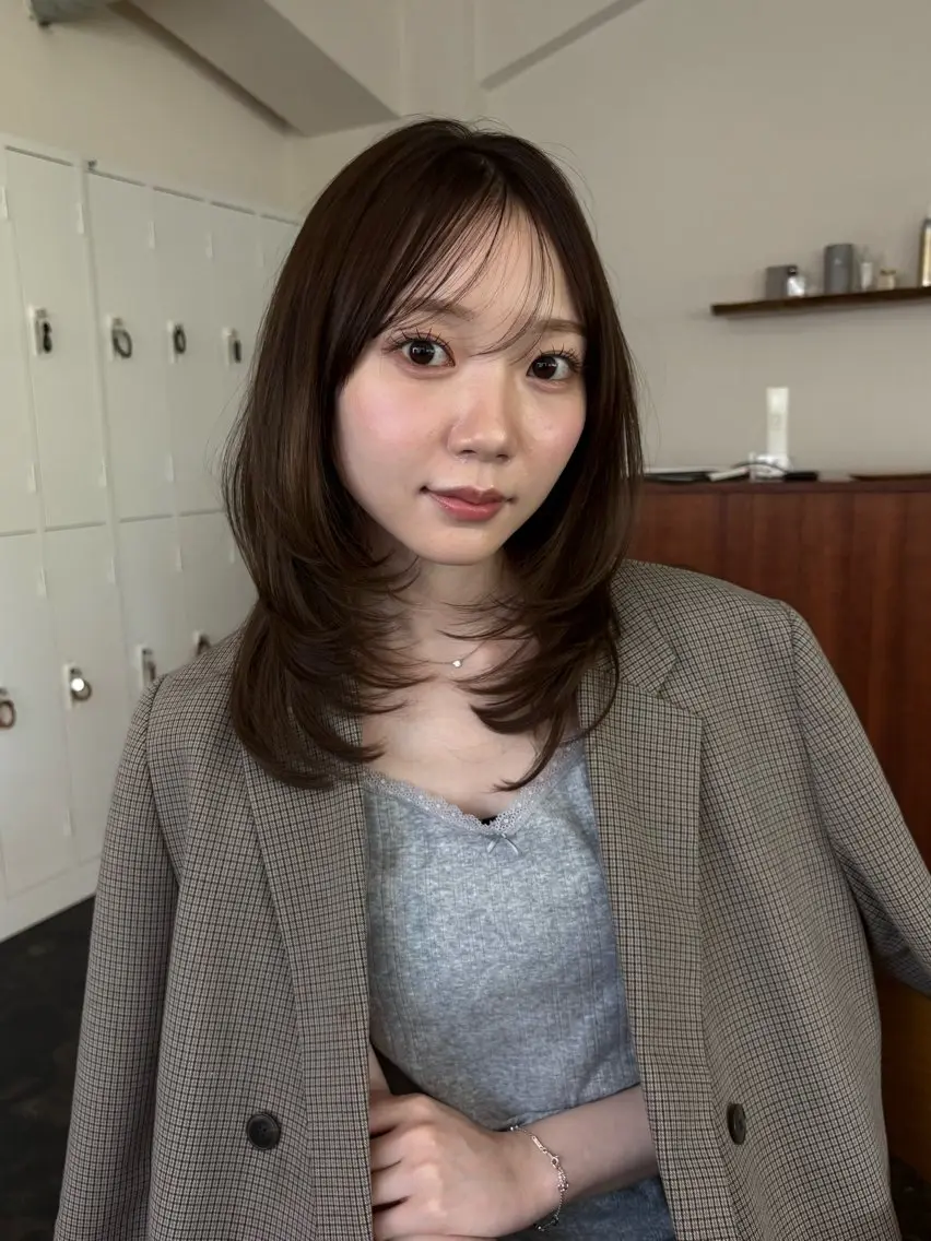 ミディアム カット ヘアカラー トリートメント 透明感カラー/顔周り カット/ののか💞のヘアスタイル