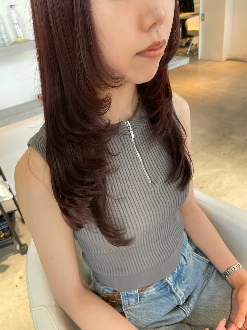 セミロング カラー ブラウンカラー ピンクカラー ピンクブラウン レイヤーカット ✨髪のソムリエ✨ 岩川和生のヘアスタイル