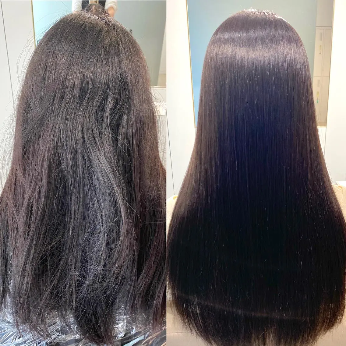 ロング パーマ アッシュ ボブ くびれヘア 顔まわりレイヤー 顔周りカット カット ヘアカラー 縮毛矯正 トリートメント 韓国風レイヤーカット 💎髪質改善"yuiのヘアスタイル