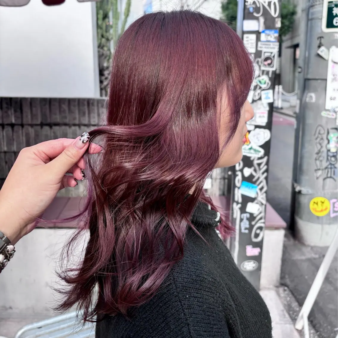 ロング カラー ヘアアレンジ カシス ピンクカラー 🎀モテ暖色× エクステ🎀あかりのヘアスタイル