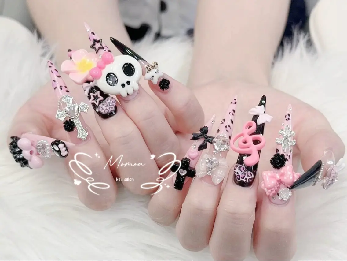 ネイル 成人式 大理石ネイル(マーブル) リボン ネイルチップ 冬ネイル ハンドネイル MoMoA Nail ネイル長さ出し専門店のネイルデザイン