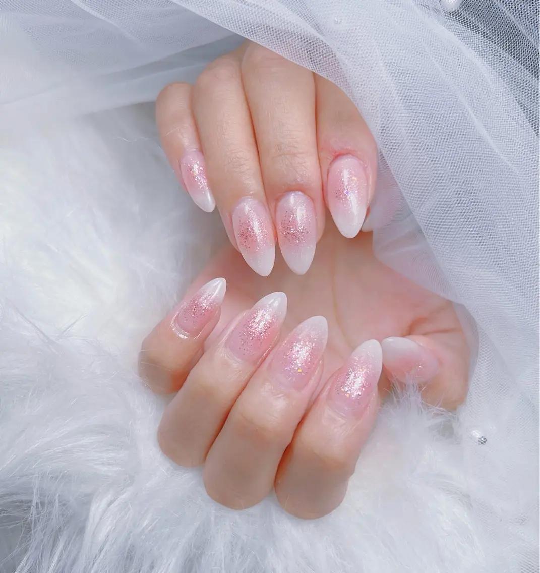 ネイル アートネイル オーロラネイル チークネイル 長さ出し フットネイル Miya _nailのネイルデザイン
