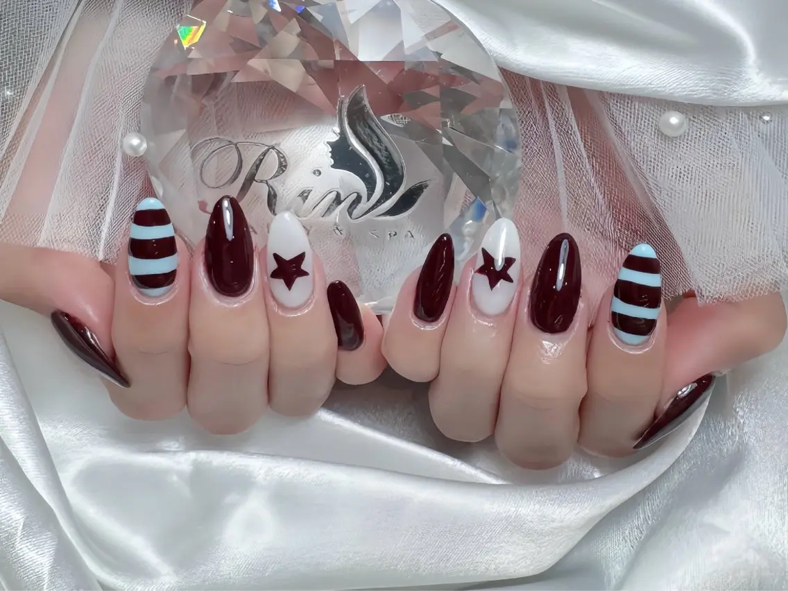 ネイル ブルー ジェルネイル ガーリー グラデーション グリーン ハンドネイル Rin Nail 新大久保店のネイルデザイン