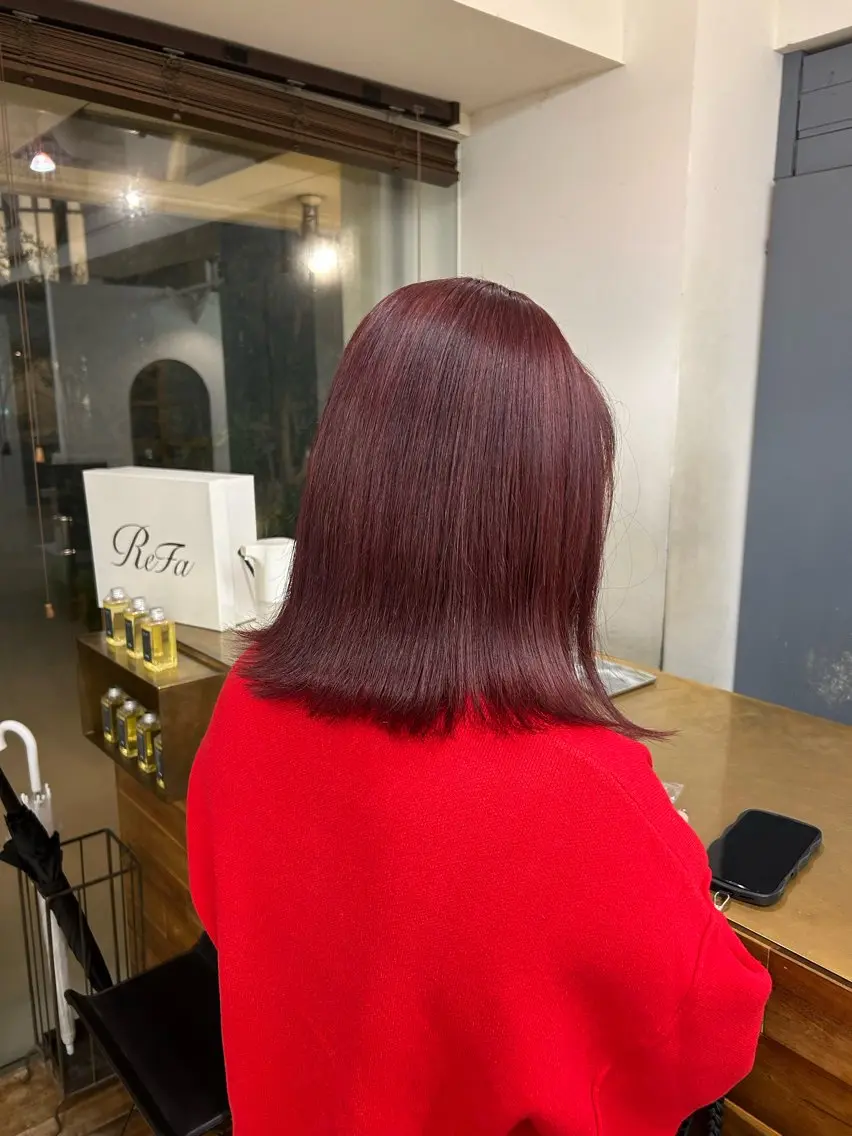 セミロング カラー ボルドーカラー ヘアカラー 大阪デザインカラー/ ショートカットのヘアスタイル