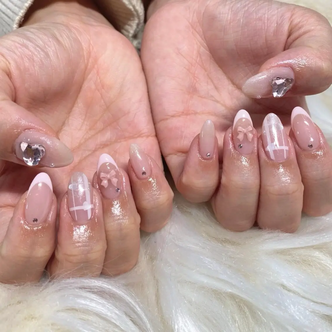 ネイル 長さ出し フレンチネイル ジェルネイル グラデーション ハート ハンドネイル Nail&eye Belire 新宿のネイルデザイン