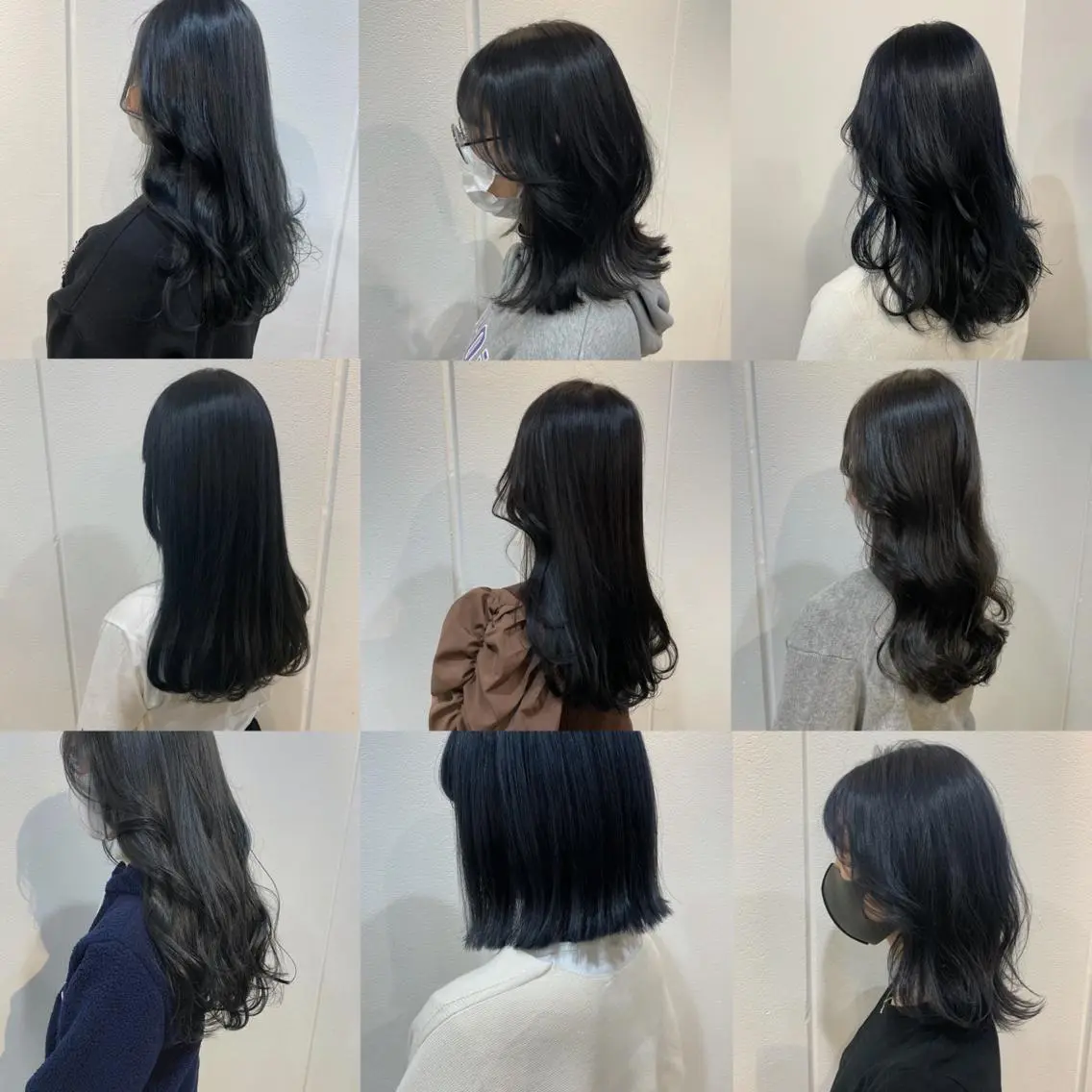 セミロング カラー 黒髪 ブリーチ ブルーカラー ブルーブラック Lolonois梅田 /Okazaki:)のヘアスタイル