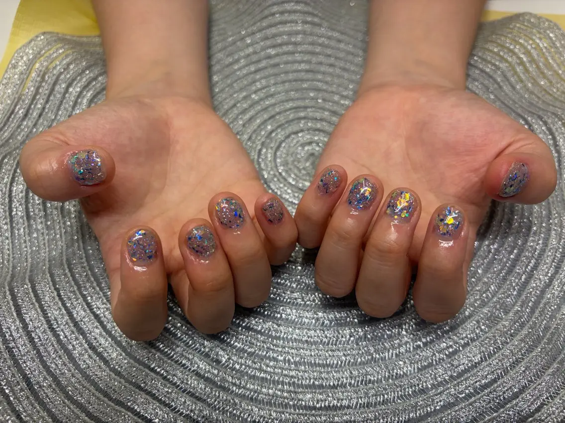 ネイル ブルー ラメ(グリッター) ショートネイル ✨ameru✨ nailsalonのネイルデザイン