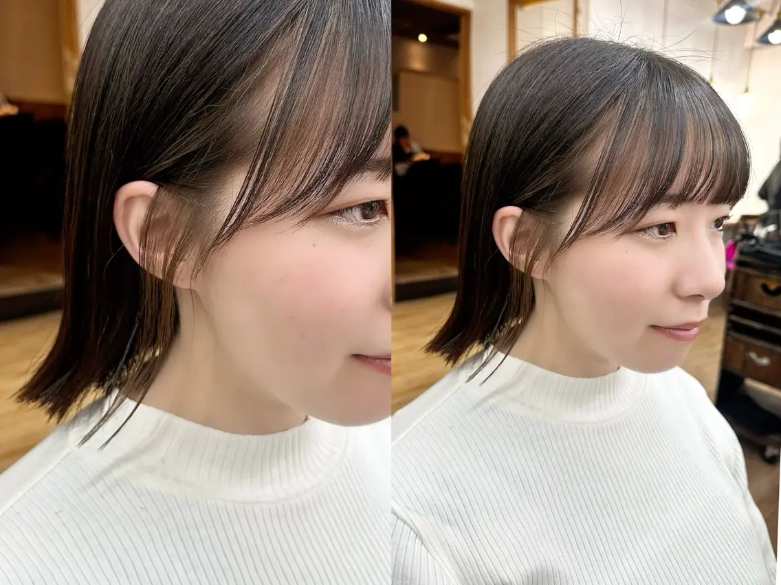 ミディアム カラー パーマ ヘアアレンジ メンズ キッズ カット ヘアカラー レイヤーカット/ 巻ける縮毛矯正のヘアスタイル