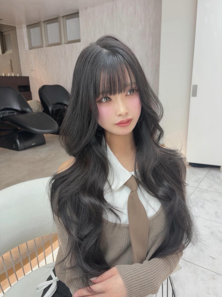 ロング カラー カット ヘアカラー りおん レイヤー/ベージュのヘアスタイル