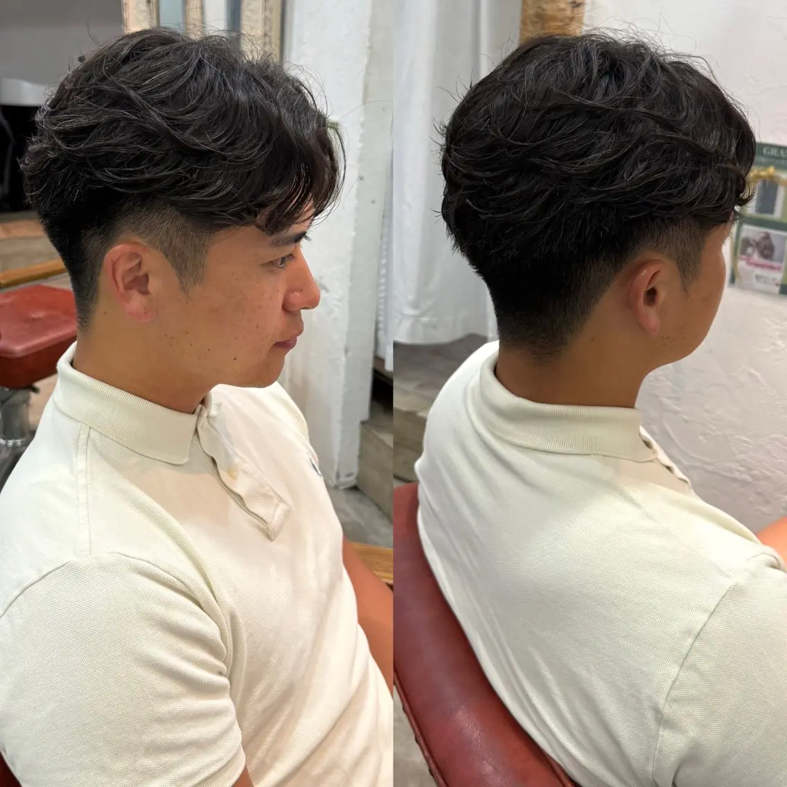 パーマ メンズ センターパート フェザーパーマ メンズパーマ カット Rui/レイヤー博多 メンズカット募集中のヘアスタイル