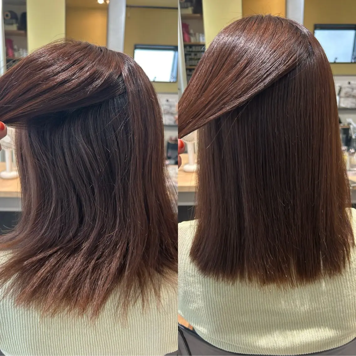 ミディアム パーマ ストレートパーマ カット 縮毛矯正 トリートメント hubhair レイヤー/透明感のヘアスタイル
