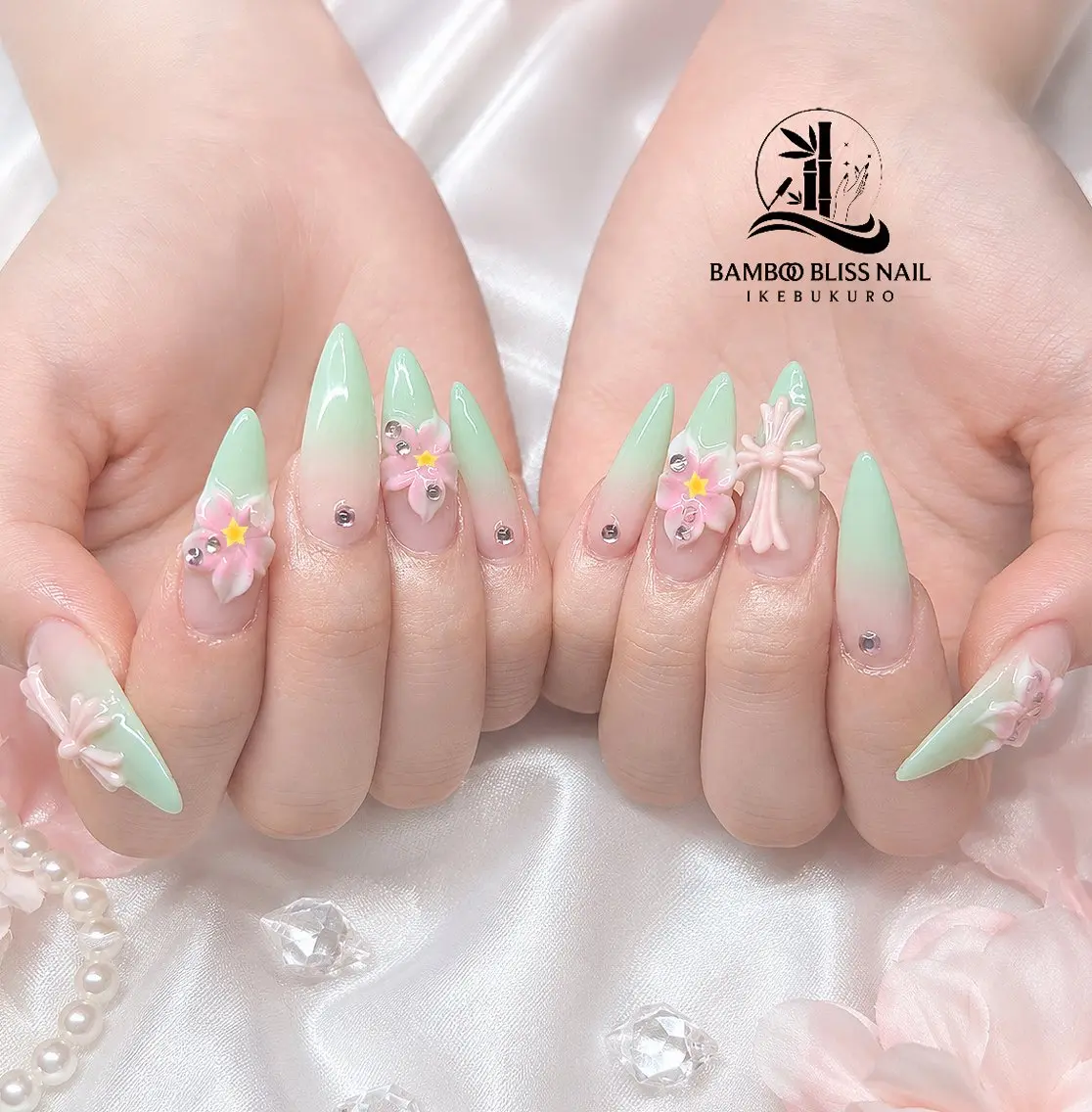 ネイル カジュアル 長さ出し フラッシュネイル フラワーネイル フットネイル ハンドネイル Bamboo Bliss西店のネイルデザイン
