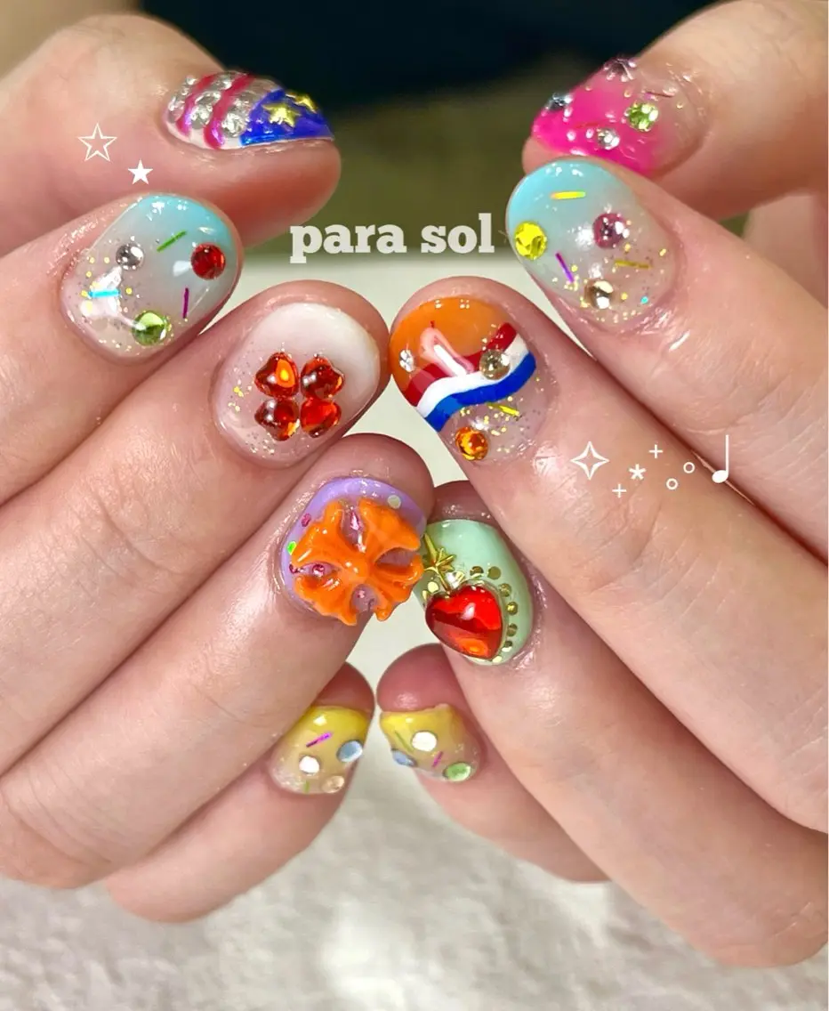 ネイル ハート ストーンネイル ハンドネイル フットネイル Para Sol nail Maoのネイルデザイン