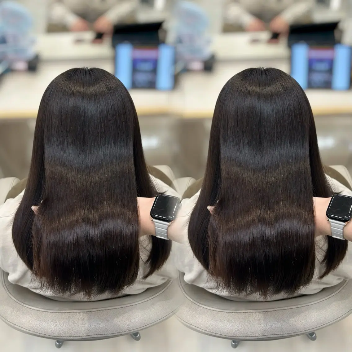 ロング カラー トリートメント ヘアカラー トリートメント ヘッドスパ ヘアセット ベージュ/つや髪/ レイヤー／ゆいなのヘアスタイル