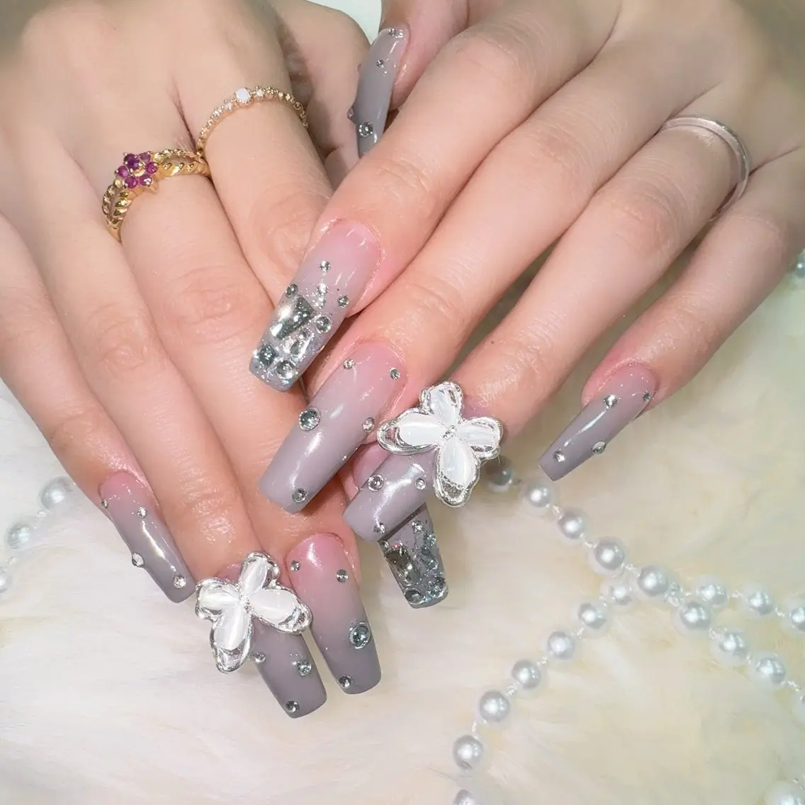 ネイル アートネイル フラッシュネイル フレンチネイル ジェルネイル ガラスフレンチ You&Me Yukiのネイルデザイン
